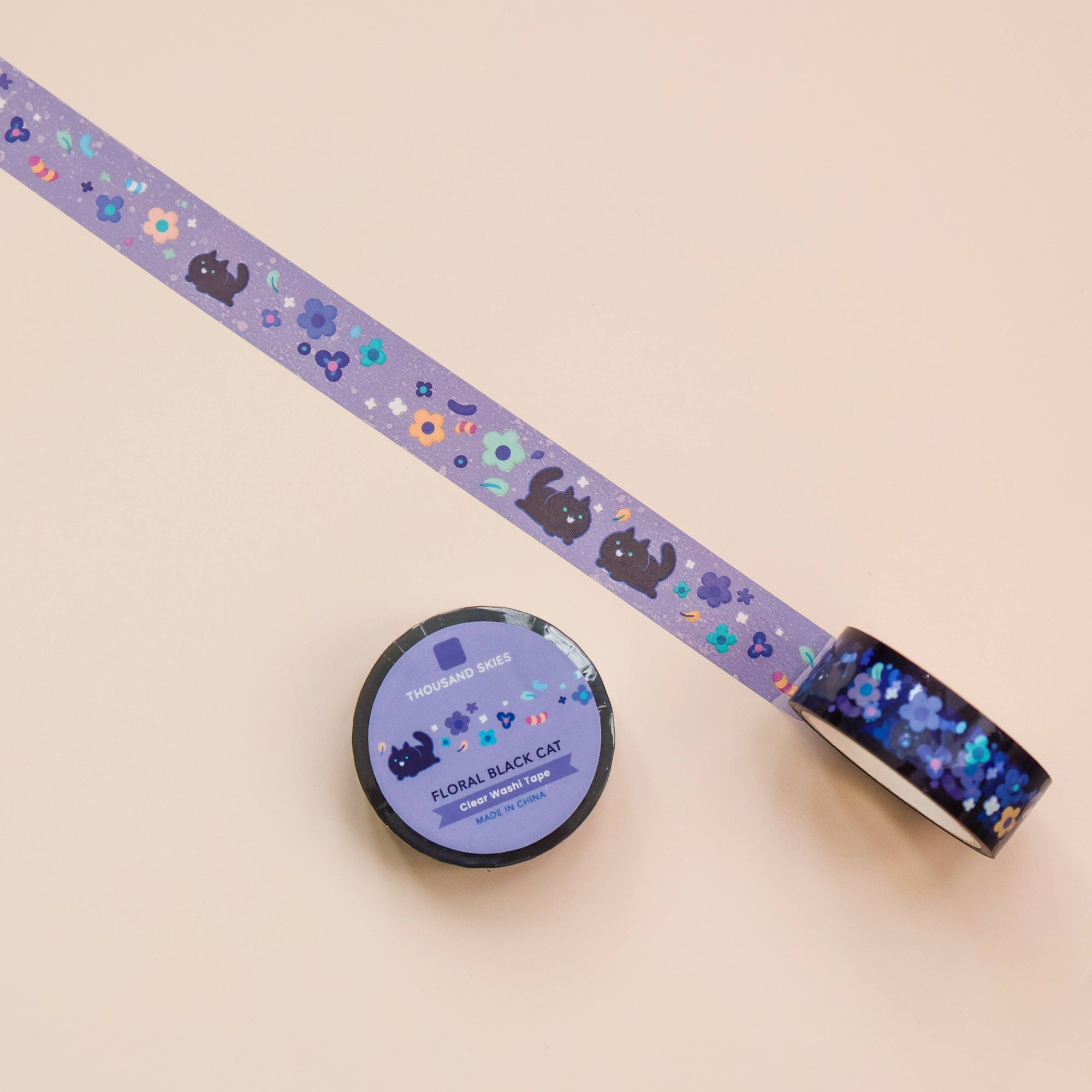 Floral Black Cat PET Tape