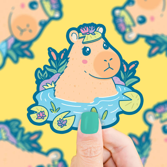 Capybara Pond Vinyl Sticker