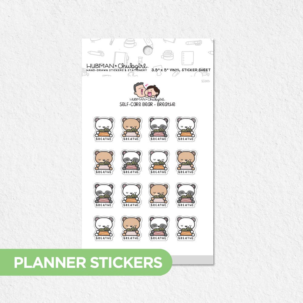 Self-Care Bear - Breathe Planner Stickers