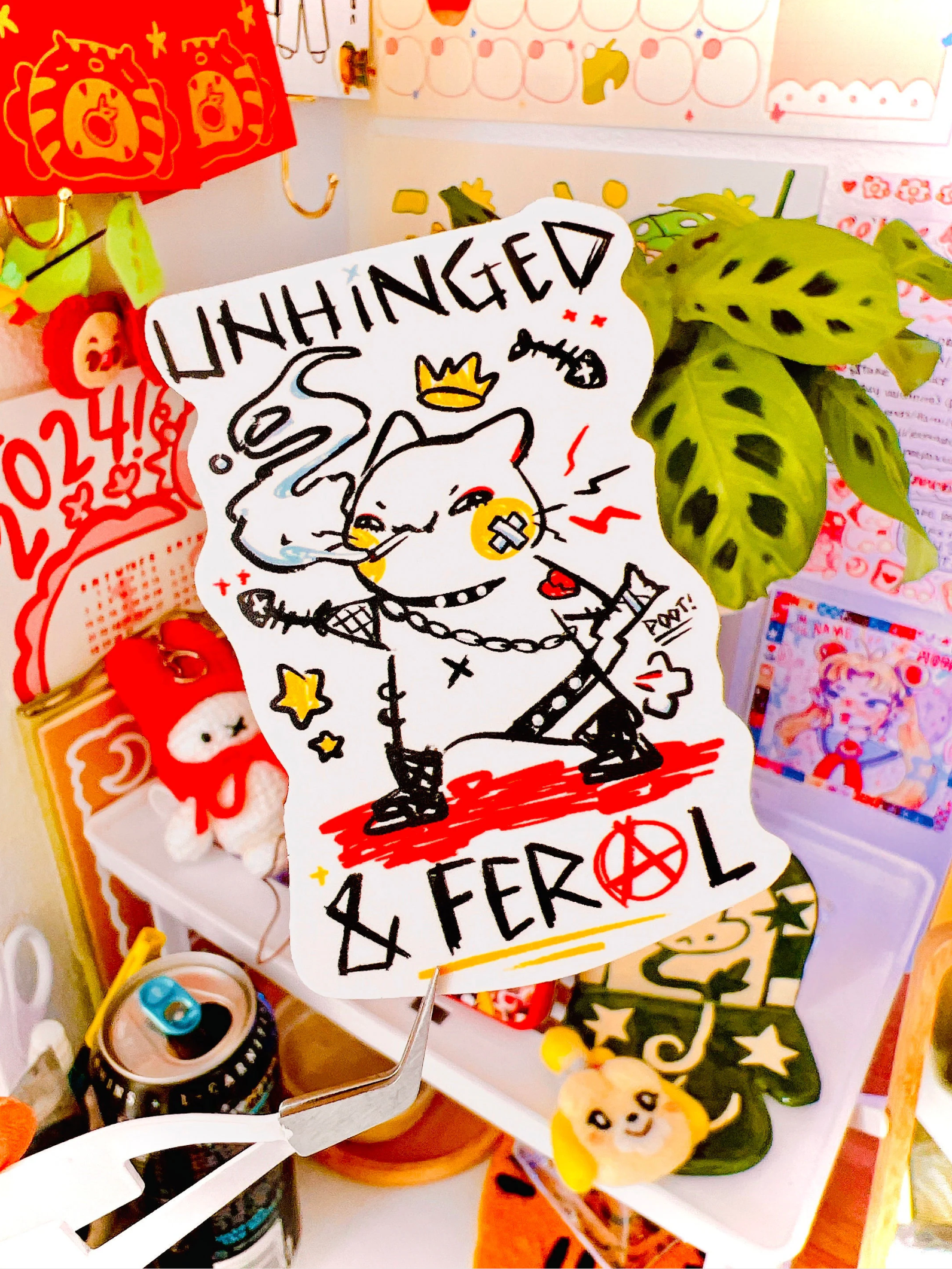 Unhinged &amp; Feral Cat Vinyl Sticker