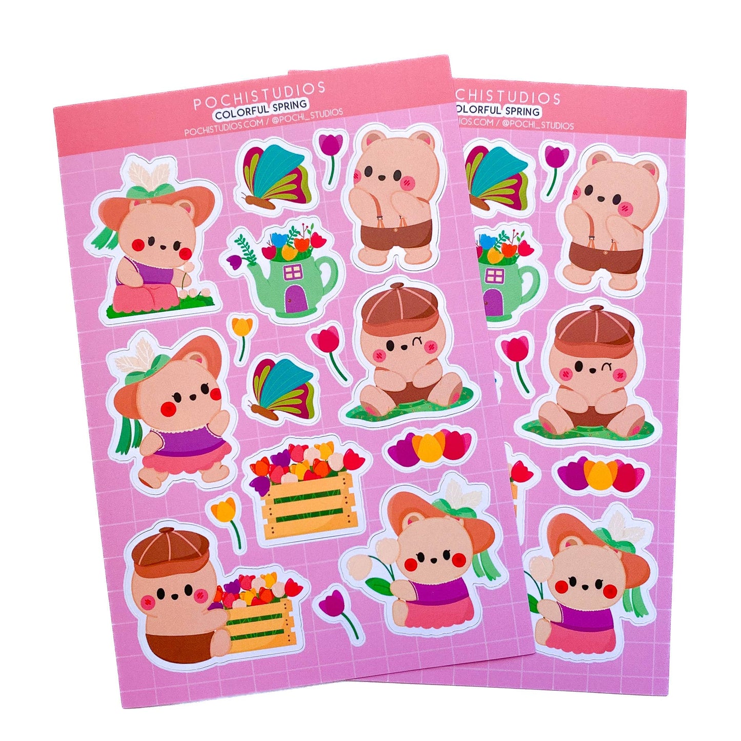 Colorful Spring Baby Bear Twins Matte Vinyl Sticker Sheet