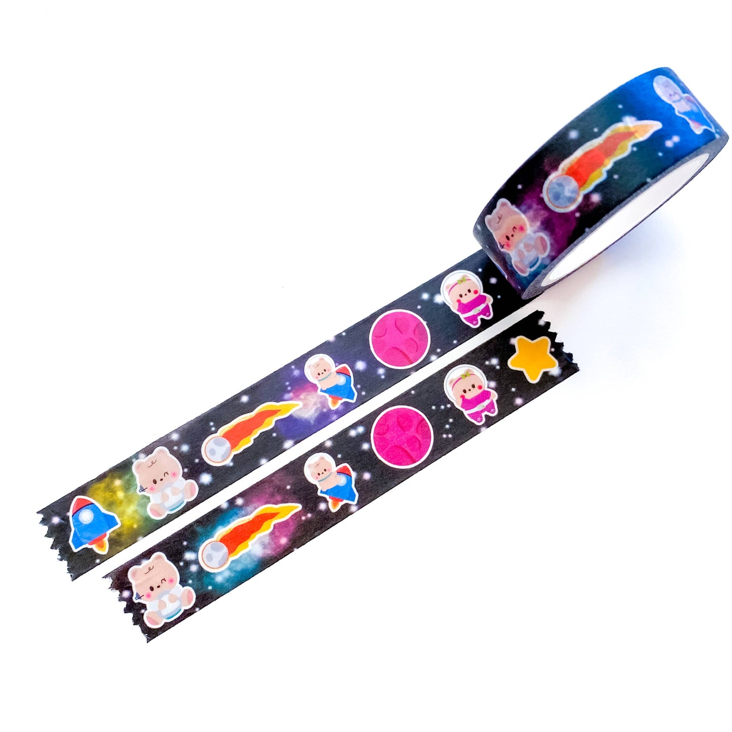 Cute Little Baby Bear Twins Space and Planets Washi Tape