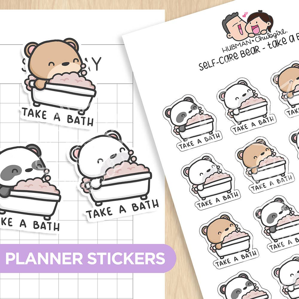 Self-Care Bear - Take a Bath Planner Stickers