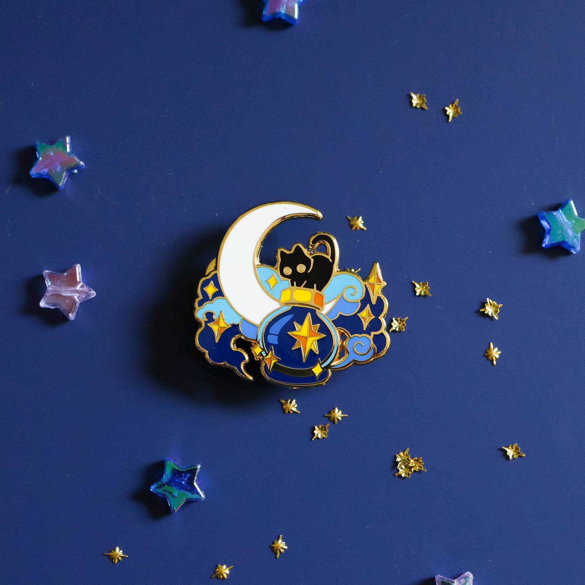 Deep Sky and a Black Cat Enamel Pin