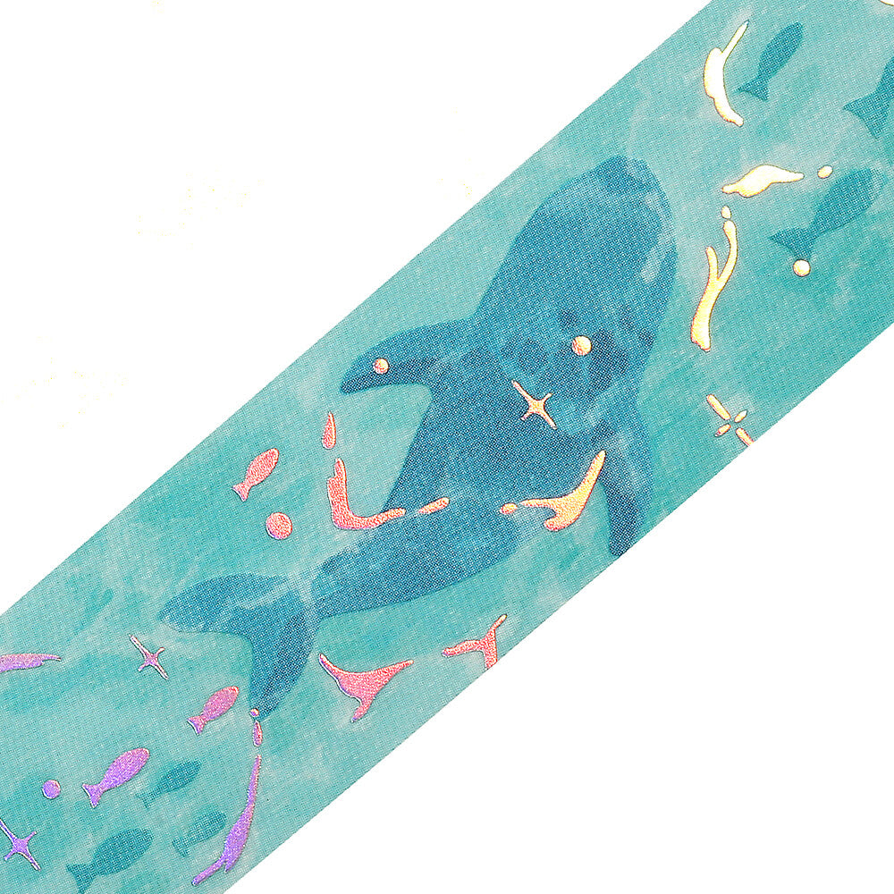 Close-up of Ocean Wave Clear Tape showing a manta ray and holographic foil details