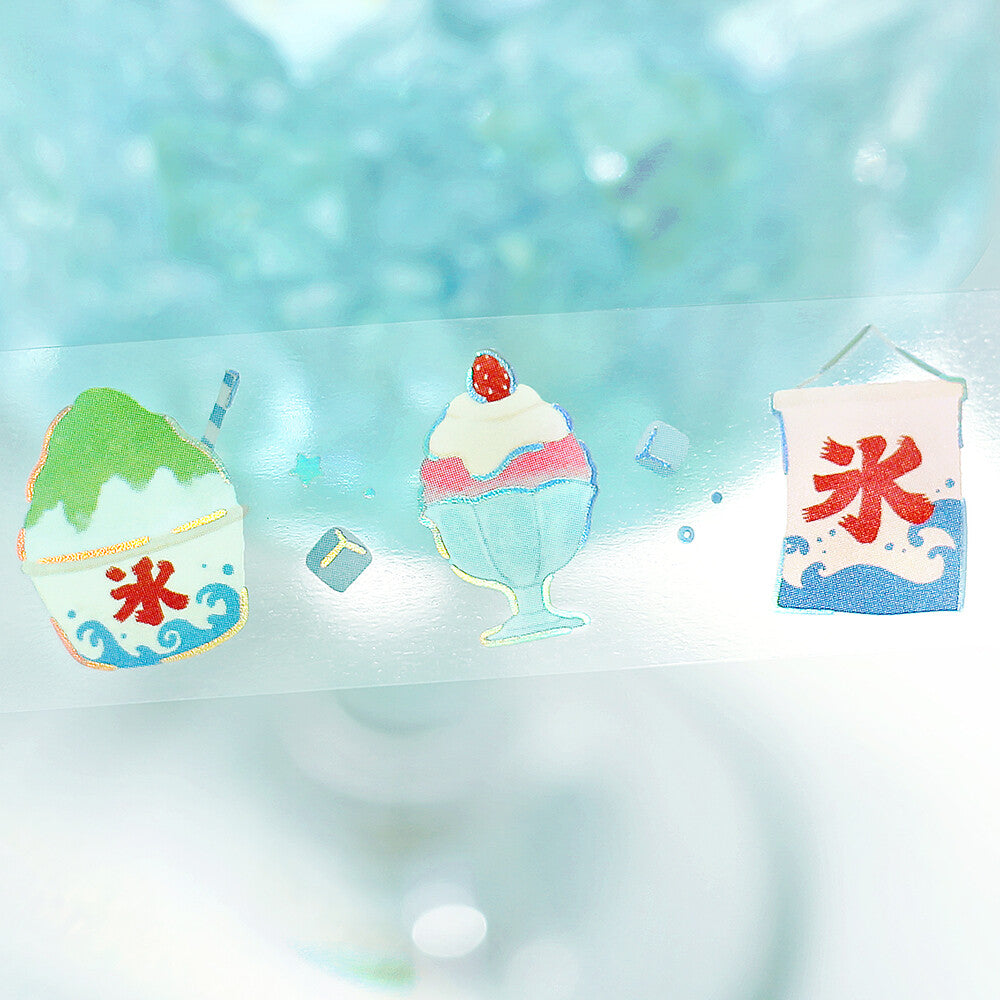 Summer Colours Clear Tape applied to a clear surface with shaved ice and dessert illustrations