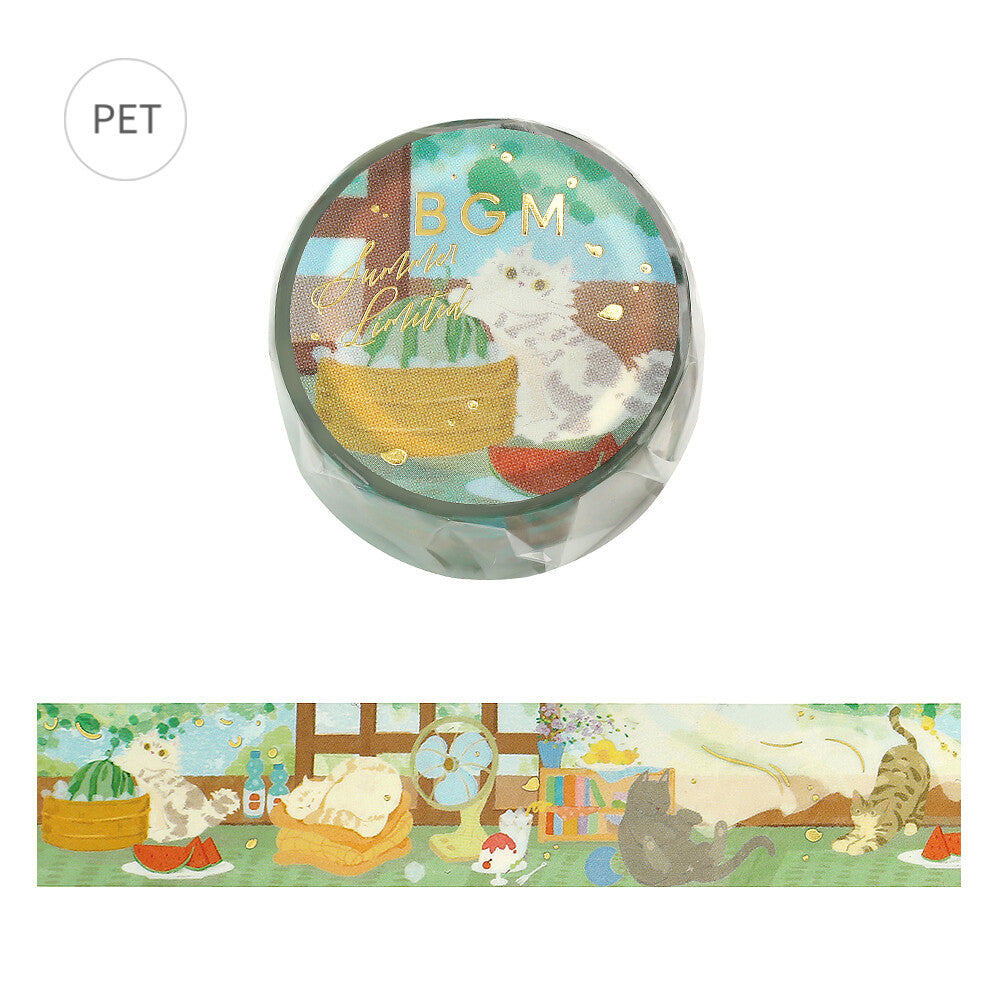 Summer Vacation Cats Clear Tape by BGM showing cats relaxing in a summery room
